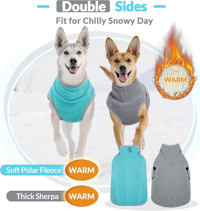 ROZKITCH Reversible Dog Coat Fleece Jacket, Adjustable Double-Sided Plush Sweatshirt Keep Pets Warm in Winter Hiking Climbing Walking Bluegreen L