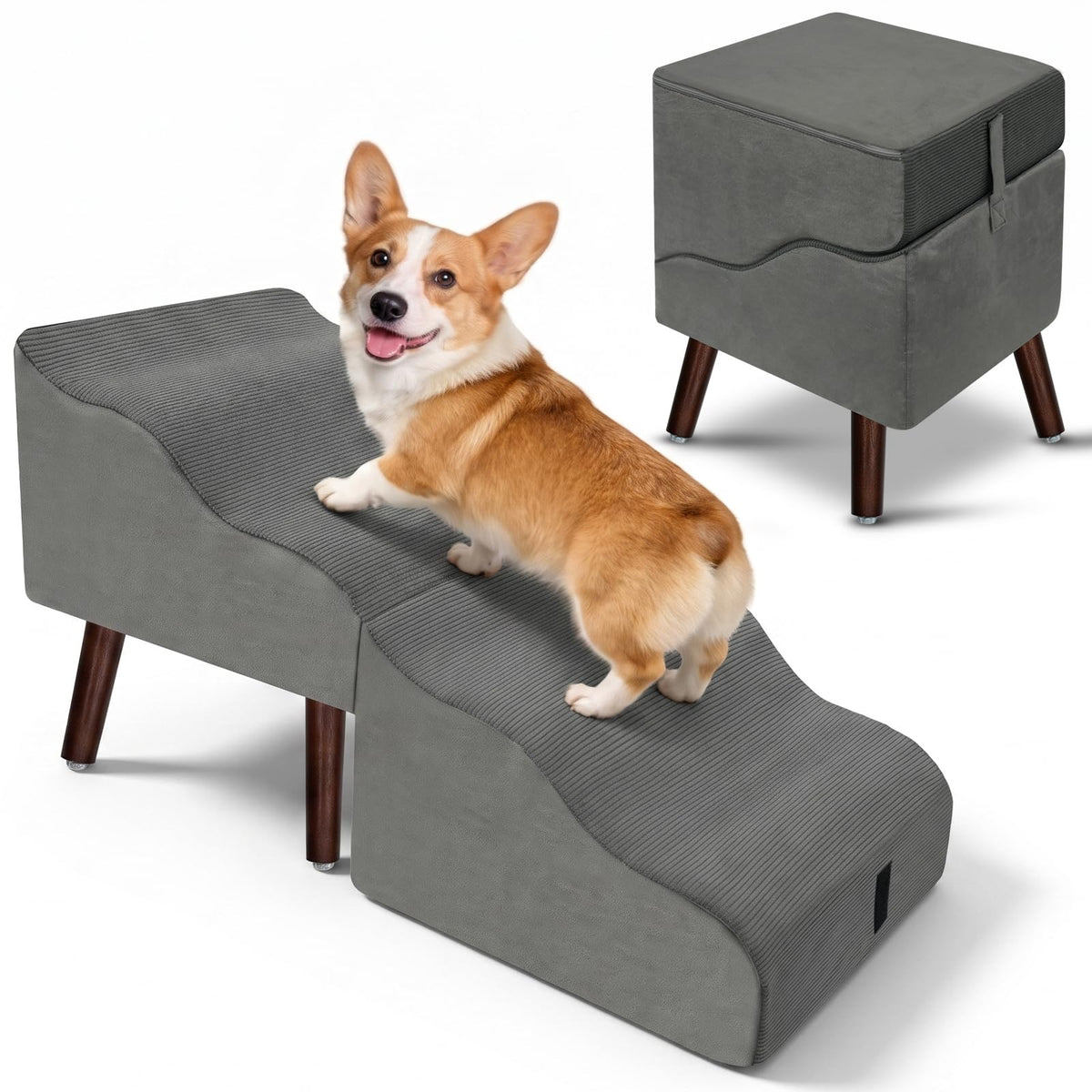 Dog Stairs for Small Dogs, 14.9" H 2-in-1 Foldable Pet - Image 1