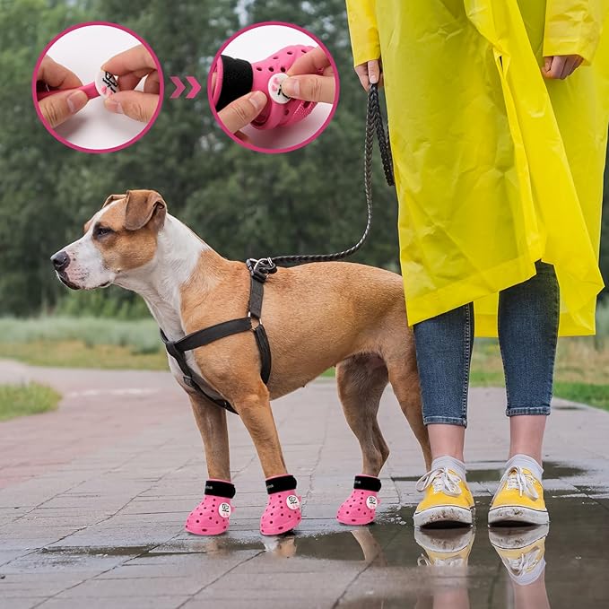 Dog Shoes Breathable Dog Shoe for Hot Pavement, Dog Booties and Paw Protectors, Non-Slip Waterproof Dog Sandals Boots (Pink+Black, M: (2.6’’x2.3'')(L*W))
