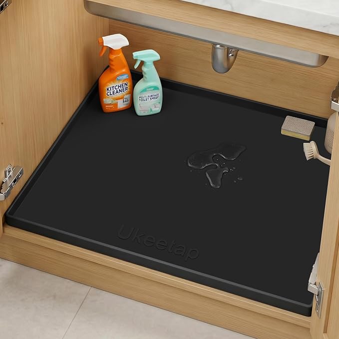 Extra Thick Silicone Mat Waterproof with Raised Edge 22" x 19", Under Sink Mat for Kitchen & Bathroom, Kitchen Cabinet Liner, Multi-Purpose for Storage & Protection, Black