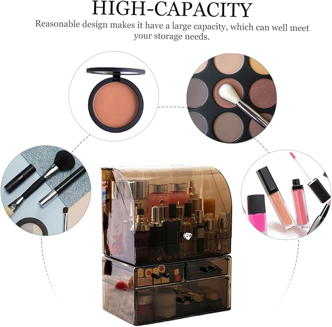 Baluue Tabletop Acrylic Storage Box for Cosmetics Makeup Organizer Cover Large Capacity Drawer Type for Dressing Tables and