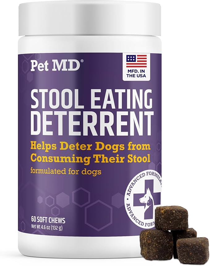 Pet MD Stool Eating Deterrent - Prevent Dog from Eating Poop - Coprophagia Aversion with Enzymes, Herbs, & Prebiotics for Digestive Support & Fresh Breath - Stop Stool Eating Chews - 60 ct
