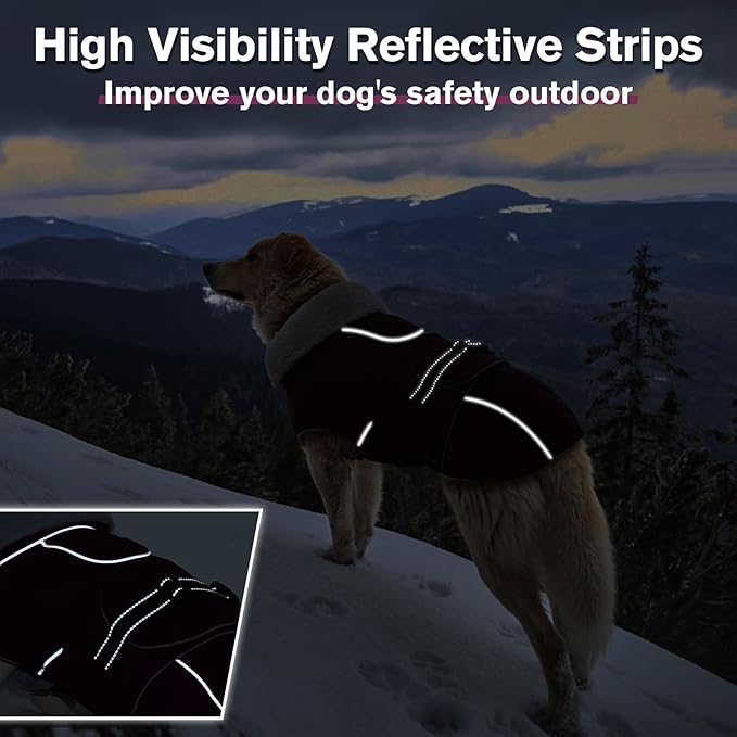Lelepet Warm Dog Coat Waterproof Dog Jacket for Large Dogs Reflective Fleece Vest with Adjustable Buckle Hook & Loop Windproof Cold Weather Coats for Small Medium Large Dogs, Dark Purple, XXL