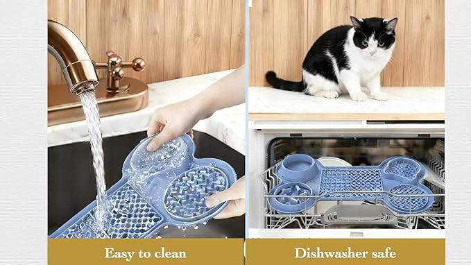 Pet Feeding Dishes,Slow Feeder Lick Mat for Dogs,Cat Licking Mat with Strong Suction Cups - 6-in-1 Interactive Snuffle Mat for Fast Eaters,Anxiety Relief,Grooming & Bath Time-BPA-Free(Sky Blue)