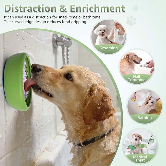 Dog Lick Bowl, ZOURYNUA Non-Slip Slow Feeder Dog Bowls, Enrichment Licking Mat for Distraction, Anxiety Relief Treat Dispenser Freezer, BPA Free Silicone & Dishwasher Safe (Green, Small)
