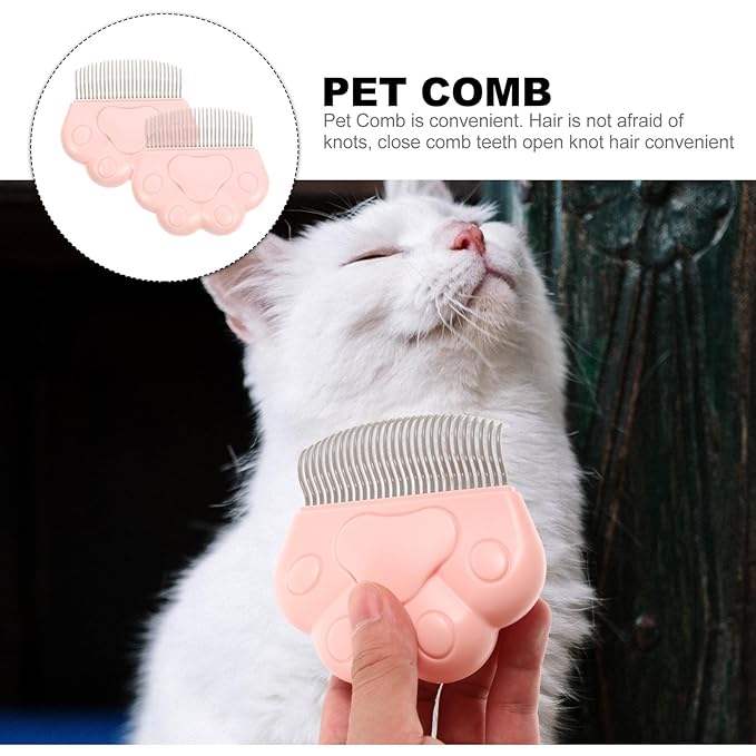 Mipcase 2pcs Cat Paw Design Pet Hair Removal Combs for Grooming, Detangling and Shedding Control, Blue Plastic Cat and Dog Brush Set for Indoor and Outdoor Pet Care