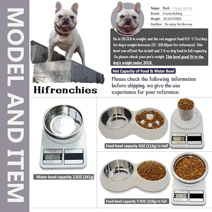 Dog Slow Eating & Drinking Bowl,Stainless Steel Interactive Slow Feed Dog Bowl for French Bulldog,Slow Down Eating Eco-Friendly pet Bowl for Frenchie(White)