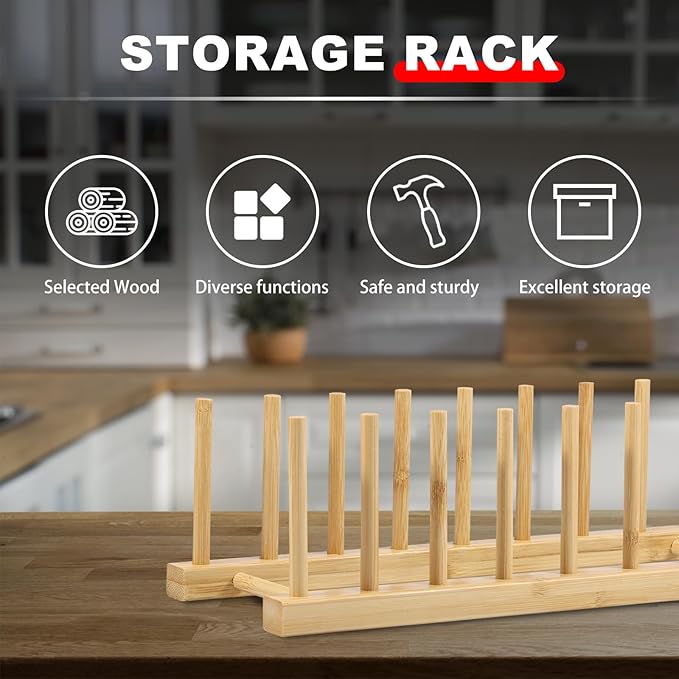 3Pcs Bamboo Dish Dying Rack Bamboo Plate Dish Rack Multifunctional Pot Lid Organizer Holder Easy to Use Bowl and Plate Storage Rack Practical Dish Drainer Drying Rack for Home Kitchen