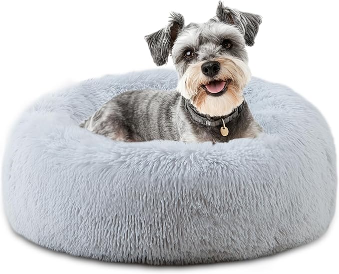 ELSKER&HOME Calming Dog & Cat Bed,Donut Washable Warming Soft Round 23 inches Dog Beds for Small Dogs,Anti-Anxiety Fluffy Plush Cushion Bed Fits up to 25 lbs Pets