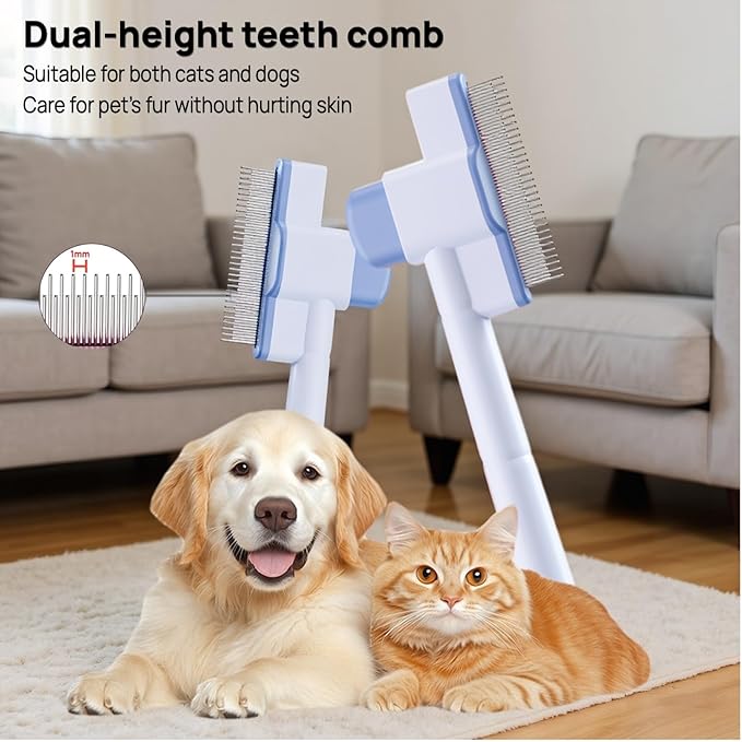 Flea brush for Cat and Dog with pet hair removal glove set, 2PCS flea comb for Shedding, Flea and Massaging, the magic brush pet hair remover for Clothes, Furniture, Carpets & Bedding