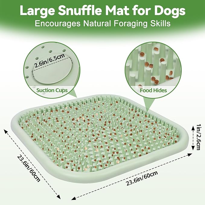 Snuffle Mat for Dogs, 23.6" x 23.6" Silicone Dog Feeding Mat Sniffing Interactive Feeding Game Encourages Natural Foraging Slow Feeder for Small/Medium/Large Dogs, Indoor & Outdoor (Green)
