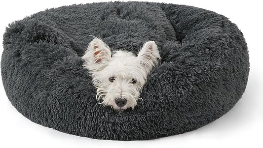 NOYAL Calming Dog Bed for Anxiety, Hooded Donut Cave with Blanket, Plush Fluffy Washable Pet Bed for Small Medium Dogs & Cats