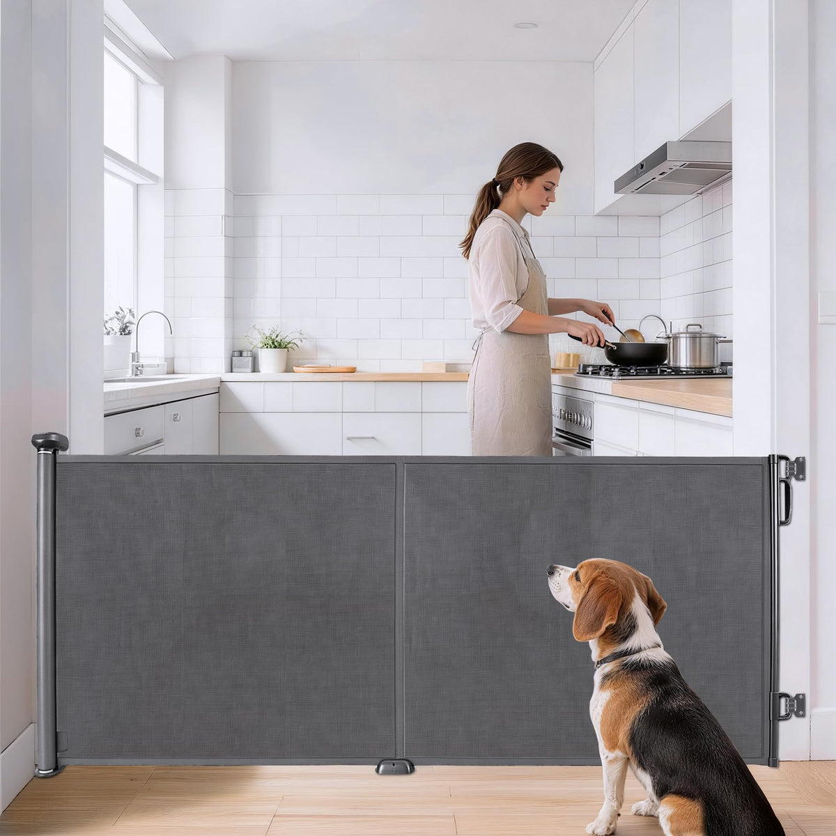 Retractable Dog Gate, 70.8" Wide × 34" Tall Mesh Pet Gate - Image 1