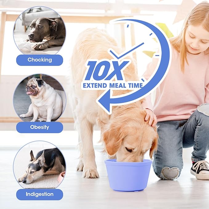 Slow Feeder Dog Bowl,Non-Slip Lick and Freeze Bowl for Dogs,Long Lasting Silicone Licking Mat for All Dog Sizes,Anti-Chocking and Reduce Anxiety(Blue)