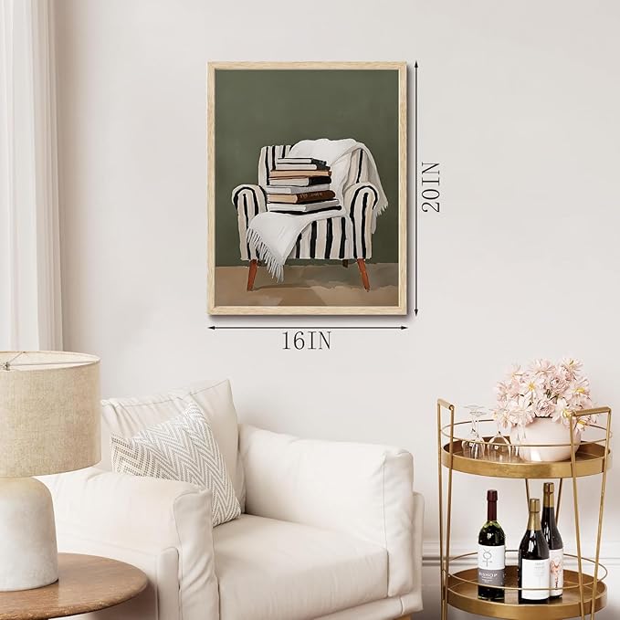 XJYISUO Framed Wall Art Cozy Books Canvas Art Modern Reading Pictures Wall Decor Farmhouse Paintings Neutral Artwork For Living Room Bedroom Study