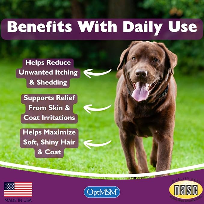 Kala Health PeakTails Skin & Coat Support for Dogs – 150 Chewable Tablets with MSM, Fish Oil, Omega-3 & Omega-6 – Supports Healthy Skin, Shiny Coat
