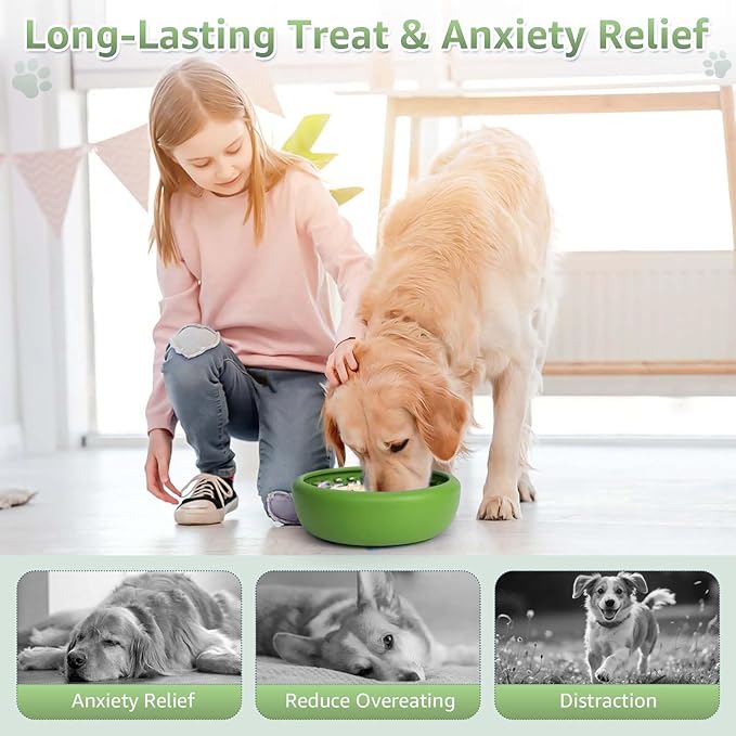 Dog Lick Bowl, ZOURYNUA Non-Slip Slow Feeder Dog Bowls, Enrichment Licking Mat for Distraction, Anxiety Relief Treat Dispenser Freezer, BPA Free Silicone & Dishwasher Safe (Green, Large)