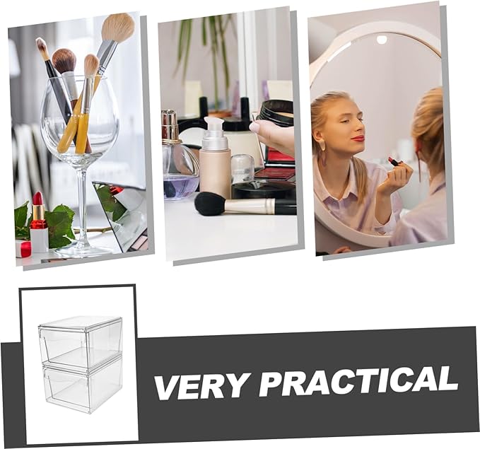 Happyyami 2pcs Acrylic Drawer Organizer with Detachable Design Stackable Cosmetic Storage Box with Drawer for Makeup Bathroom and Office Supplies Versatile Desktop Organizer for Items