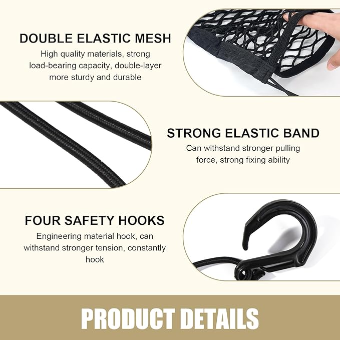 MLY Car Net Barrier with 10.2In Wire, Double Layer 11.4In x 10.2In Car Net Barrier, Between Front Seats and Rear Seats Kid Dog Pet Net Barrier Car Net, Universal for Trucks SUVs Cars (Black)