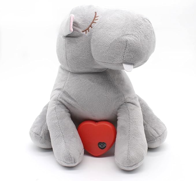 3T GROUP Heartbeat Puppy Toys for Dog Heartbeat Stuffed Animal Hippo Toy for Puppies Essentials Anxiety Relief Comfort Plush Pillow Calming Puppy Toys(Gray)