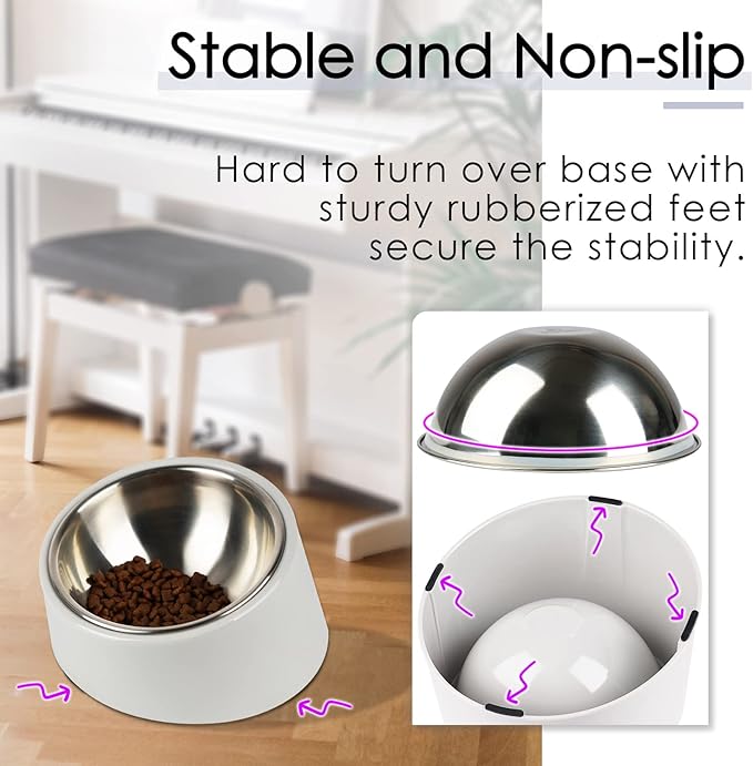 SuperDesign Mess Free 15° Slanted Bowl for Dogs and Cats, Tilted Angle Bulldog Bowl Dog Feeder, Non-Skid & Non-Spill, Easier to Reach Food M/1 Cup Gray