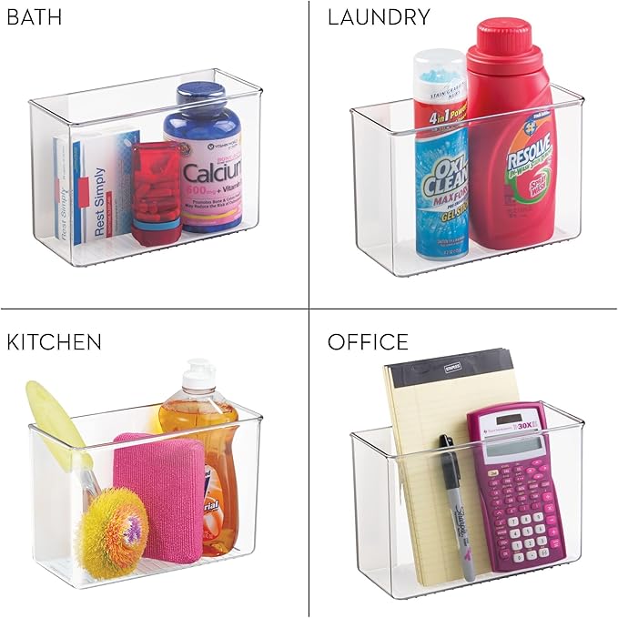 iDesign AFFIXX Plastic Wall Mount Organizer for Kitchen, Bathroom, Office, Bedroom, Garage, Craft Room, 3.5" x 8" x 5.5", Clear