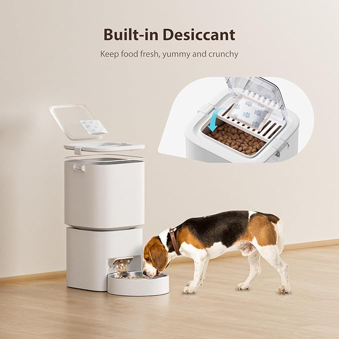 5L/21 Cups Automatic Cat Feeder, Timed Automatic Pet Feeders, Cat Dry Food Dispenser Dual Power, 10 Meals Programmable 1-15 Portion Control Cats Feeder, Pet Food Dispenser for Cats & Puppy(Not WiFi)