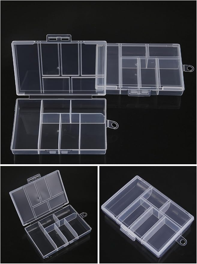 6-Grid Transparent Plastic Storage Box - 4.7x3.1x0.9 Inch Clear Organizer for Jewelry, Beads, Fishing Hooks & Nail Accessories