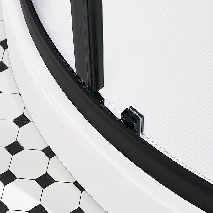 OVE Decors Breeze 34 in. Corner Shower Clear Sliding Door with Base in Black Finish