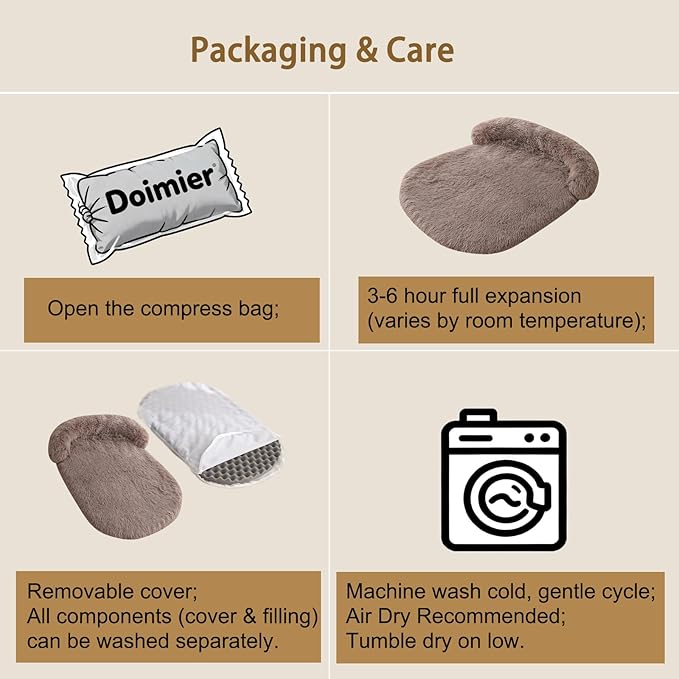 Calming Dog & Cat Beds for Small Medium Dogs Cats, Anti-Anxiety Plush Pets Lounge Couch Sofa Orthopedic Cushion, Soft Fluffy Faux Fur Washable, Fits up to 25 lbs Pets (Oval, Brown 26"x20")