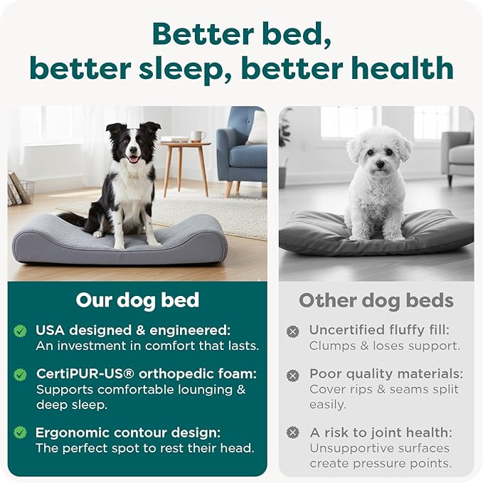 FurHaven Orthopedic Dog Bed for Large Dogs, Luxe Lounger Contour Mattress with Medical-Grade Solid Orthopedic Foam for Joint Support, Removable Washable Cover, Large, Plush Suede, Gray