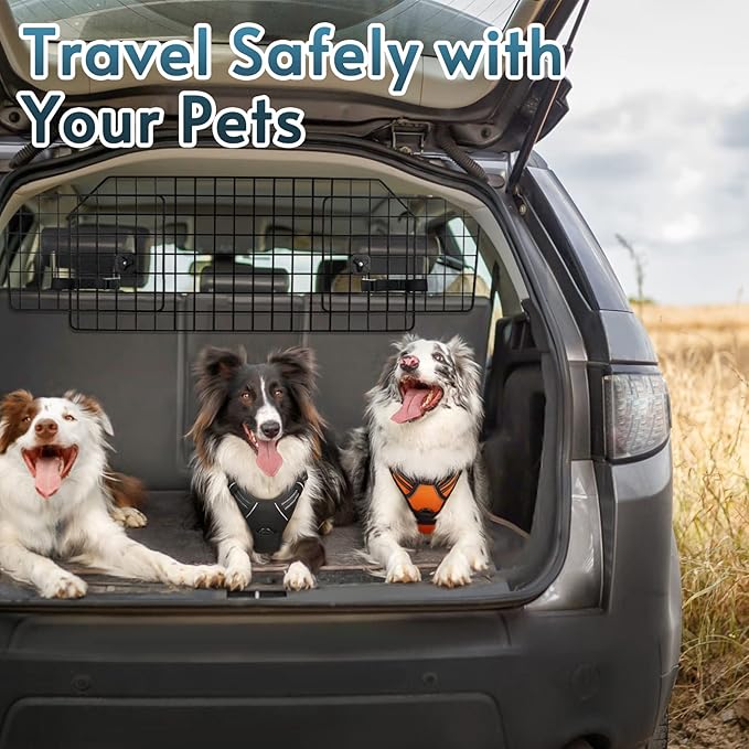 rabbitgoo Dog Car Barrier for SUVs, Adjustable Large Pet Gate, Universal-Fit Divider Cargo Net, Heavy-Duty Wire Mesh Dog Barrier SUV, Van Vehicles Subaru Car Accessories Safety Travel, Standard Model