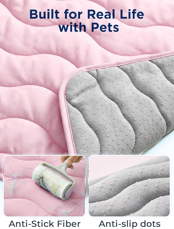 Dog Cooling Mat for Extra Large Dogs, 43"x32" Breathable Self Cooling Crate Mat for Dogs & Cats, QMAX>0.5 Portable Washable Pet Cooling Mat for Dog Bed, Thickened Cool Fiber Indoor/Outdoor Summer,Pink