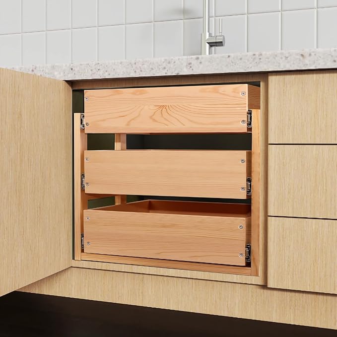 Pull Out Drawers For Cabinets, 17''W×21''D×19''H Soft Close Slide Out Wood Shelves Storage Organizer for Kitchen, 3-Tier, Finished, Heavy-Duty, Bottom Assembly