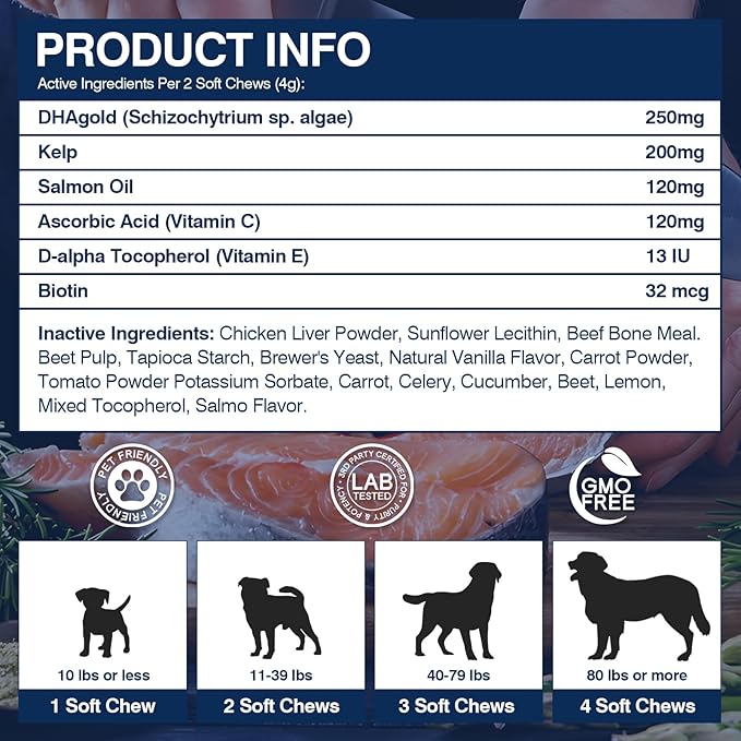 Omega 3 Skin and Coat Supplement for Dogs 200 Chews Dog Fish Oil Supplements with EPA & DHA Fatty Acids Dry Skin Relief for Dogs Shedding Allergy Itching Promotes Heart Hip Joint Health Chicken Flavor
