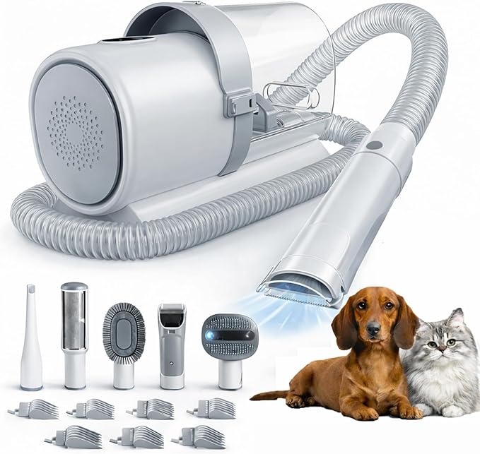 Simple Deluxe 10000Pa Strong Pet Vacuum for Shedding Grooming Kit with Hair Clippers & Shedding Brush, Dogs & Cats Hair Remover Vacuum with 2.5L Dust Cup, 3 Levels, 5 Grooming Tools，Low Noise, Gray