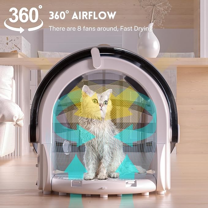 Foldable Automatic Pet Dryer Box for Cats and Small Dogs,Ultra Quiet Cat Hair Dryer with 8 High Velocity Fans 360 Drying Temperature Control 4-Speed Settings Timer Smart Pet Drying Box