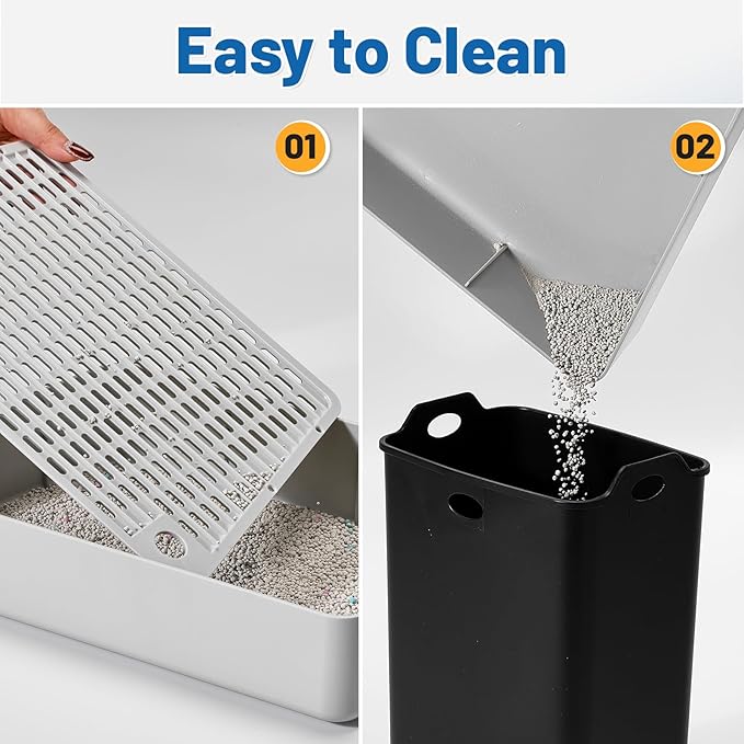 Adjustable Cat Litter Box Steps, 3-Step Non-Slip Ramp for Kittens Senior Cats Small Cats, Detachable Litter Catcher Tray, Fit Automatic Litter Boxes, Easy Clean, 13.5"x9"x7" (Light Grey)