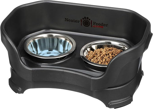 Neater Feeder Deluxe Mess Proof Cat Bowls Elevated for All Breeds – Made in USA – No Spill Raised Bowls for Indoor Cats – Stainless Steel Food and Water Bowl Set, Pet Dish Feeding Station, Black