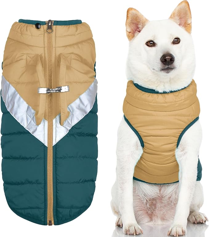 Gooby Mountaineer Dog Jacket - Sand, Medium - Warm Zip Up Coat with Lift Handle and Dual O Ring Leash Water Resistant for Small to Medium Dogs