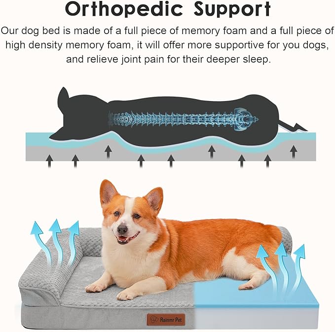 Orthopedic Dog Beds Large Sized Dog, 36x27x6 Inches Memory Foam Pet Bed for Medium and Large Dogs, Washable Removable Cover, Nonskid Bottom, Waterproof, Light Grey