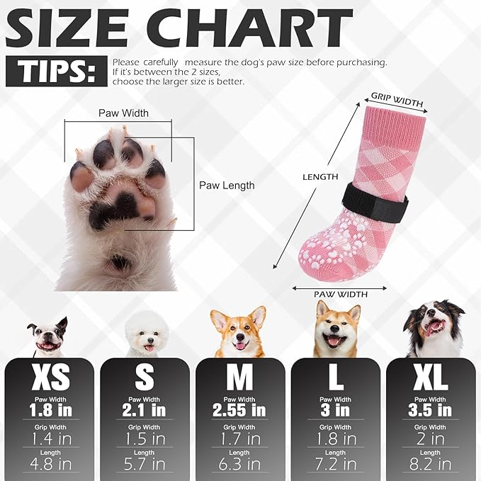 EXPAWLORER Dog Socks for Cold Winter Snow to Prevent Licking Paws, Anti Slip Doggie Booties Grippy Shoes for Hardwood Floors, Boots & Paw Protectors for Small Medium Large Senior Dogs Pink XS