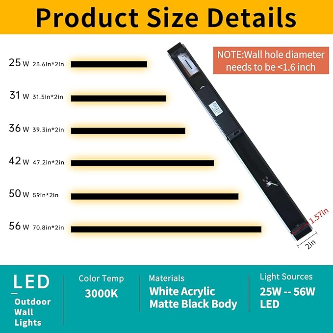 Mikeru 70.8inch Long LED Wall Light Fixtures, 3000k Exterior Wall Sconces, Acrylic Invisible Outdoor Lights for Porch Modern Exterior Wall Light Mount Lighting for House Courtyard Patio Garage