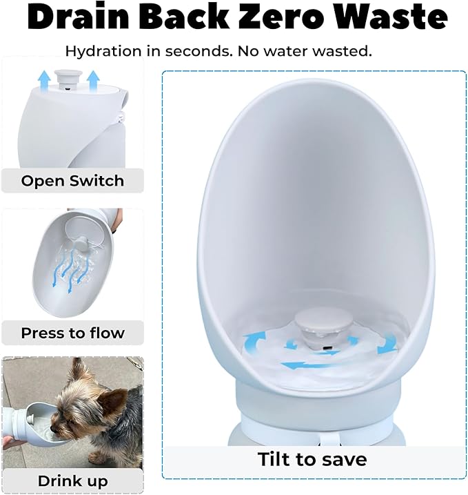 Collapsible Water Bottle for Dogs, Foldable Leak-Resistant w/Drain-Back, Pet Travel Bowl, 19oz for Walks, Hiking & Road Trips