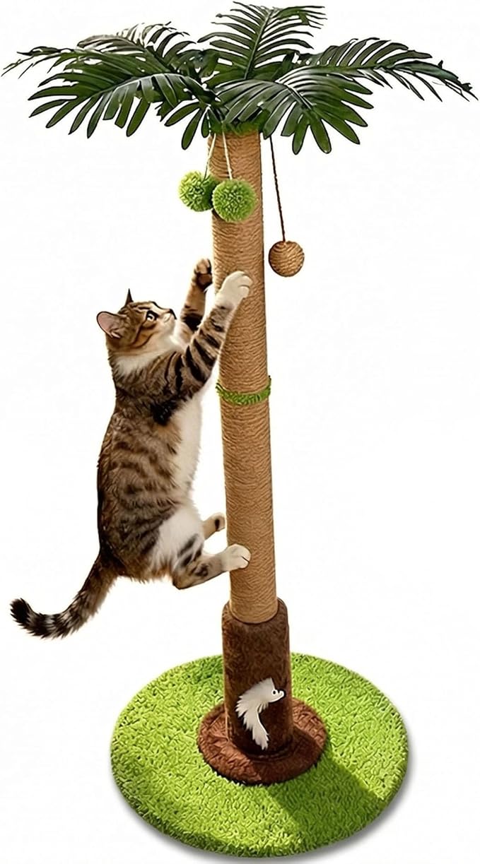 RPZ Palm Tree Cat Scratching Post for Indoor Cats, Tall Sisal Cat Scratcher Tree with Sturdy Base, Cute Cat Scratch Post for Kittens & Adult Cats