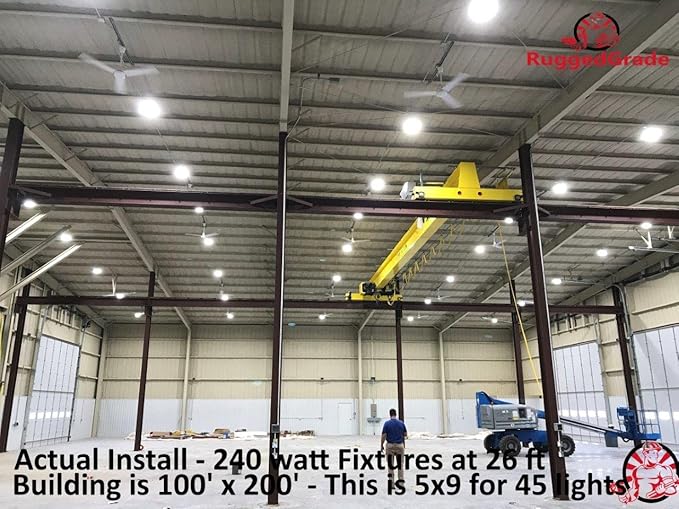 RuggedGrade 240W - Titan VI Series LED High Bay Light UFO with Motion Sensor - 39,600 Lumens - Color Selectable on Fixture 3000K/4000K/5000K - Warehouse, Multisport Gyms & Workshops - DLC 5.1 Premium