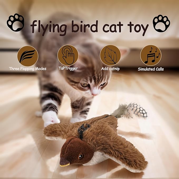 Interactive Flying Bird cat Toy Remote Control/Lanyard Configuration, Simulated Bird Sounds, cat Toy, Suitable for Indoor Cats to Play, Electric Simulated pet Toy, for Chasing and Playing