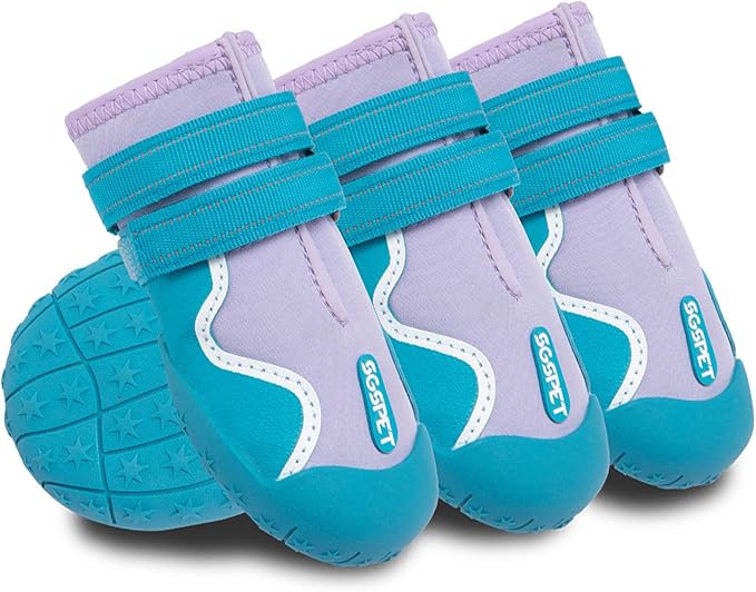 Dog Shoes, Waterproof Dog Boots & Paw Protectors with Anti-Slip Sole, 4pcs/Set Pet Dog Booties, Reflective Dog Shoes for Small Medium Large, Winter Snowy Summer Hot Pavement (Blue, 8# (2XL))