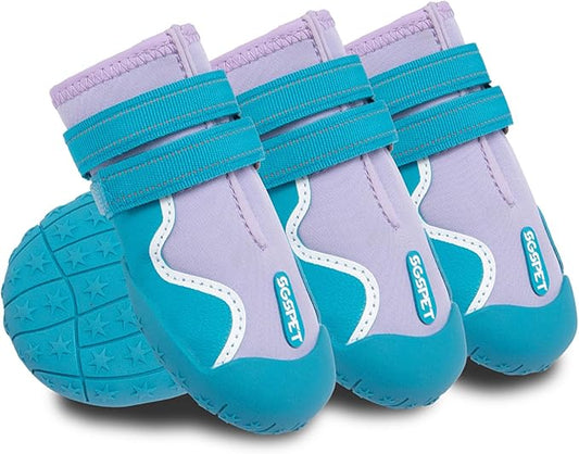 Dog Shoes, Waterproof Dog Boots & Paw Protectors with Anti-Slip Sole, 4pcs/Set Pet Dog Booties, Reflective Dog Shoes for Small Medium Large, Winter Snowy Summer Hot Pavement (Blue, 6# (L))