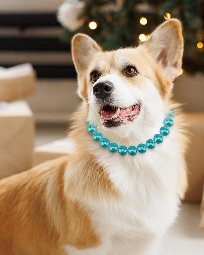KUDES Chunky Pearl Dog Necklace (Beads 20mm),Elegant Classic Super Big Pearl Collar Necklace Accessories for Medium Large Dogs Occasions and Gatherings (Turquoise, L(Neck Girth17''-18.5''))